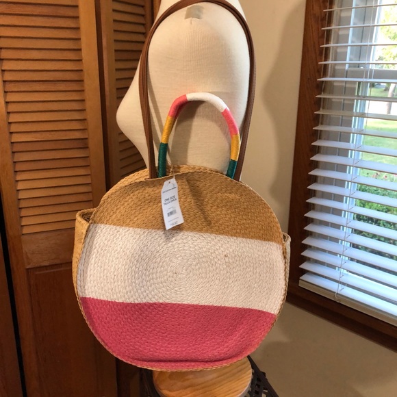 NWT straw packable round circle shoulder bag - Picture 2 of 8